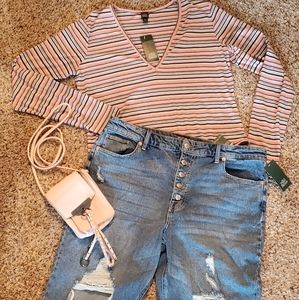 Bodysuit and High-rise Distressed Jeans